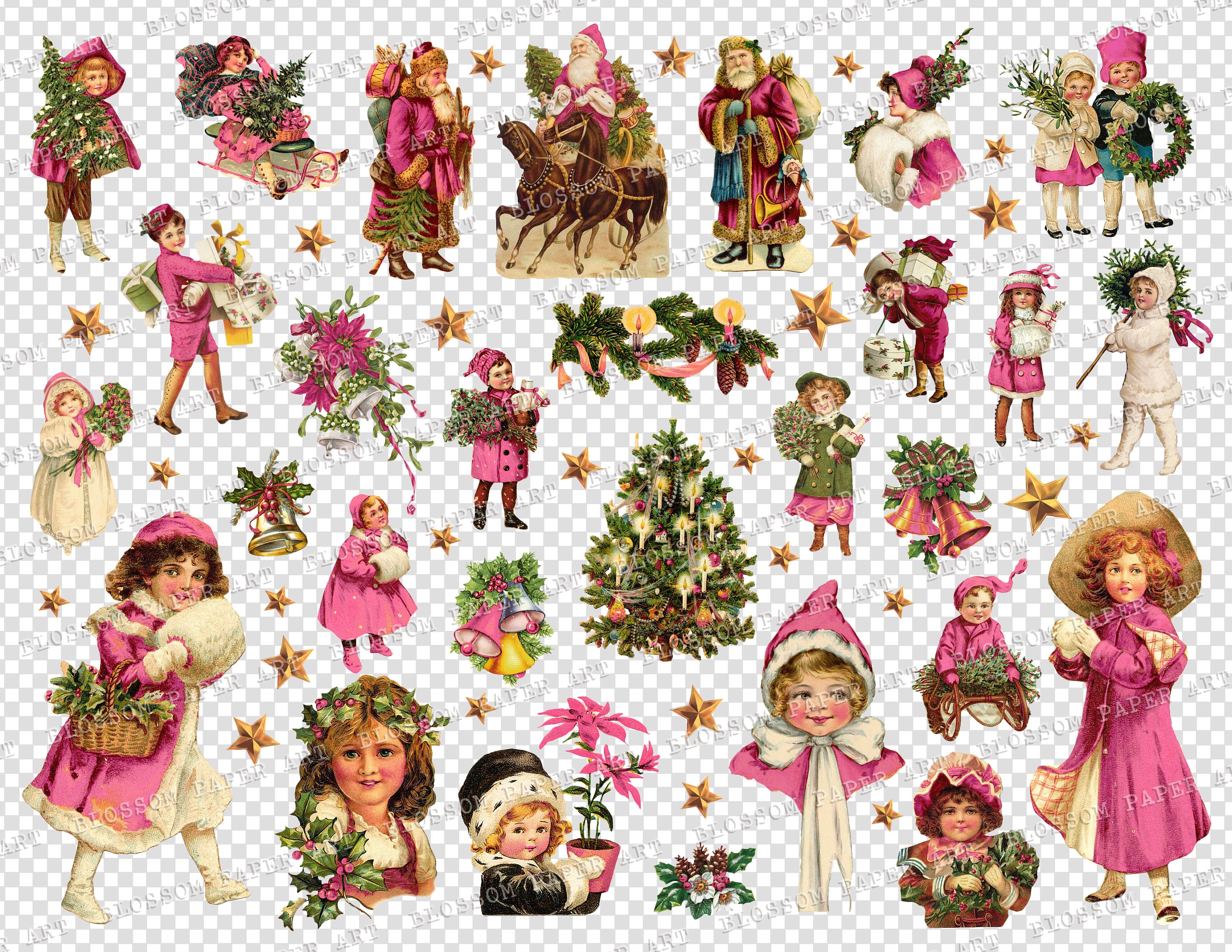 Pink CHRISTMAS Printable Digital Download Vintage Christmas - Etsy