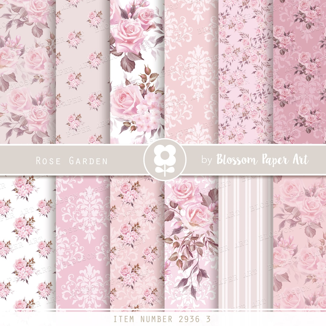 Pink Rose Digital Paper Pack: Shabby Chic Floral Scrapbooking (digital ...