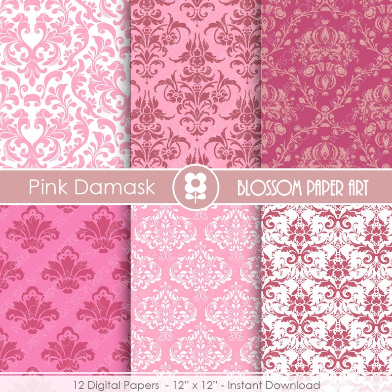 Download Damask Digital Paper Pink Damask Digital Paper Wedding | Etsy