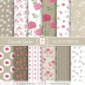 Roses Digital Paper, Shabby Chic Digital Paper Pack, Rose Scrapbook Paper, Roses Scrapbook Paper Pack INSTANT DOWNLOAD 1992 image 1