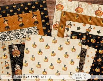 Vintage Halloween Digital Paper: Retro Collage Sheets (Digital Download)