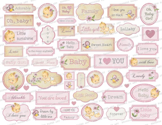 Vintage Baby Girl Labels Printable Tags Junk Journal Pink - Etsy