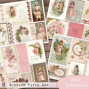 Pink Ephemera, Junk Journal Cards, cartes postales vintage, Shabby Ephemera, Kit numérique, Cartes journal imprimables, Téléchargement numérique 2934
