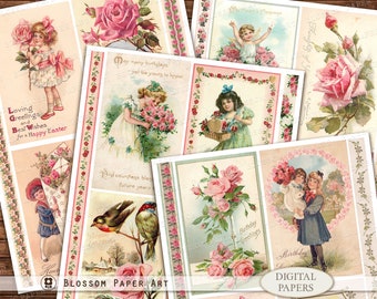 Rosa Vintage Postkarten: Junk Journal Ephemera (Digitaler Download)