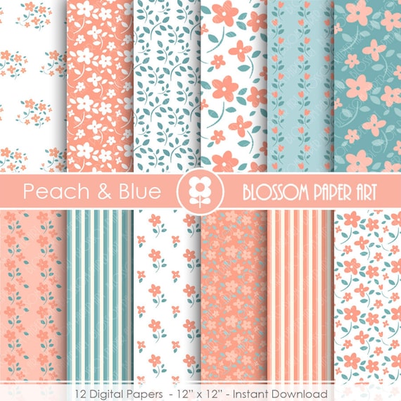 Peach Digital Paper Floral Digital Papers Scrapbooking Peach Etsy