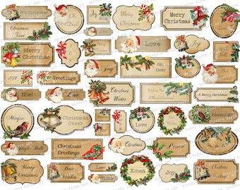 Christmas Tags, Christmas Printable Labels, Christmas Stickers, Digital Download Ephemera Printable Digital Collage Sheet 2912