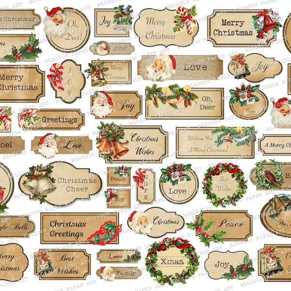 Christmas Tags, Christmas Printable Labels, Christmas Stickers, Digital Download Ephemera Printable Digital Collage Sheet 2912