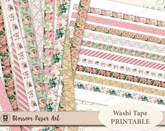 Rosen Washi Tape Streifen: Collage Sheet (Digitaler Download)