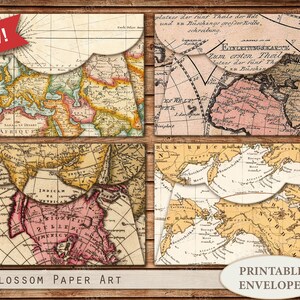 Printable Envelopes, Vintage Maps, Junk Journal, Printable Packaging, Printable Envelopes Digital Download Images, Instant Download 2523