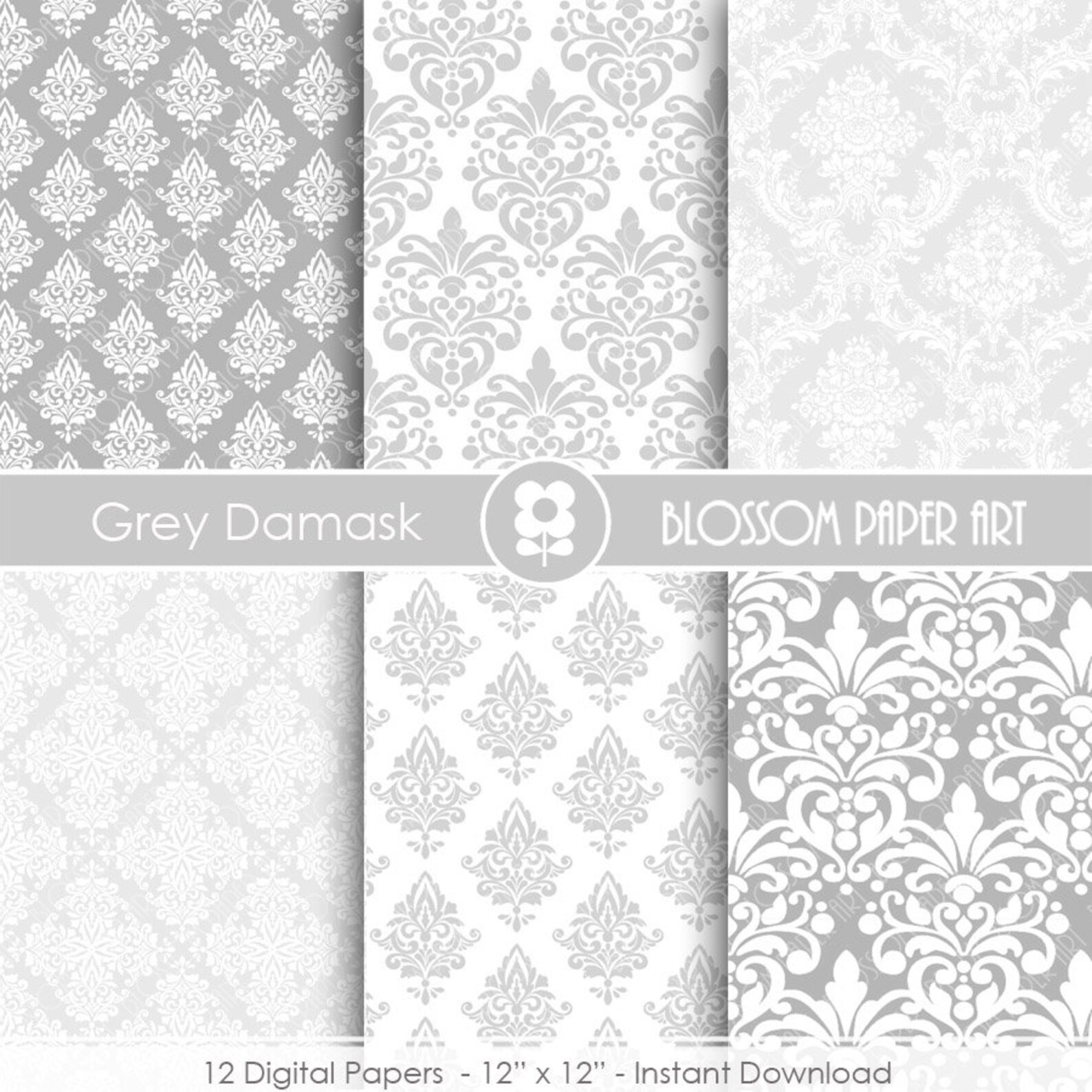 Gray Digital Paper Damask Scrapbook Paper Scrapbooking Etsy