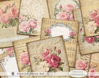 Vintage Rose Junk Journal Cards: Floral Ephemera (Digital Download) - 2976