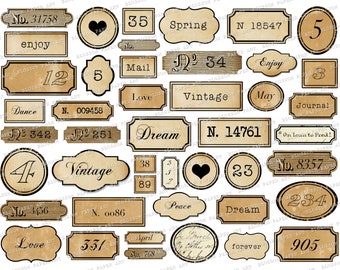 Vintage Label Printable Collage Sheet: Junk Journal Ephemera (Digital Download)