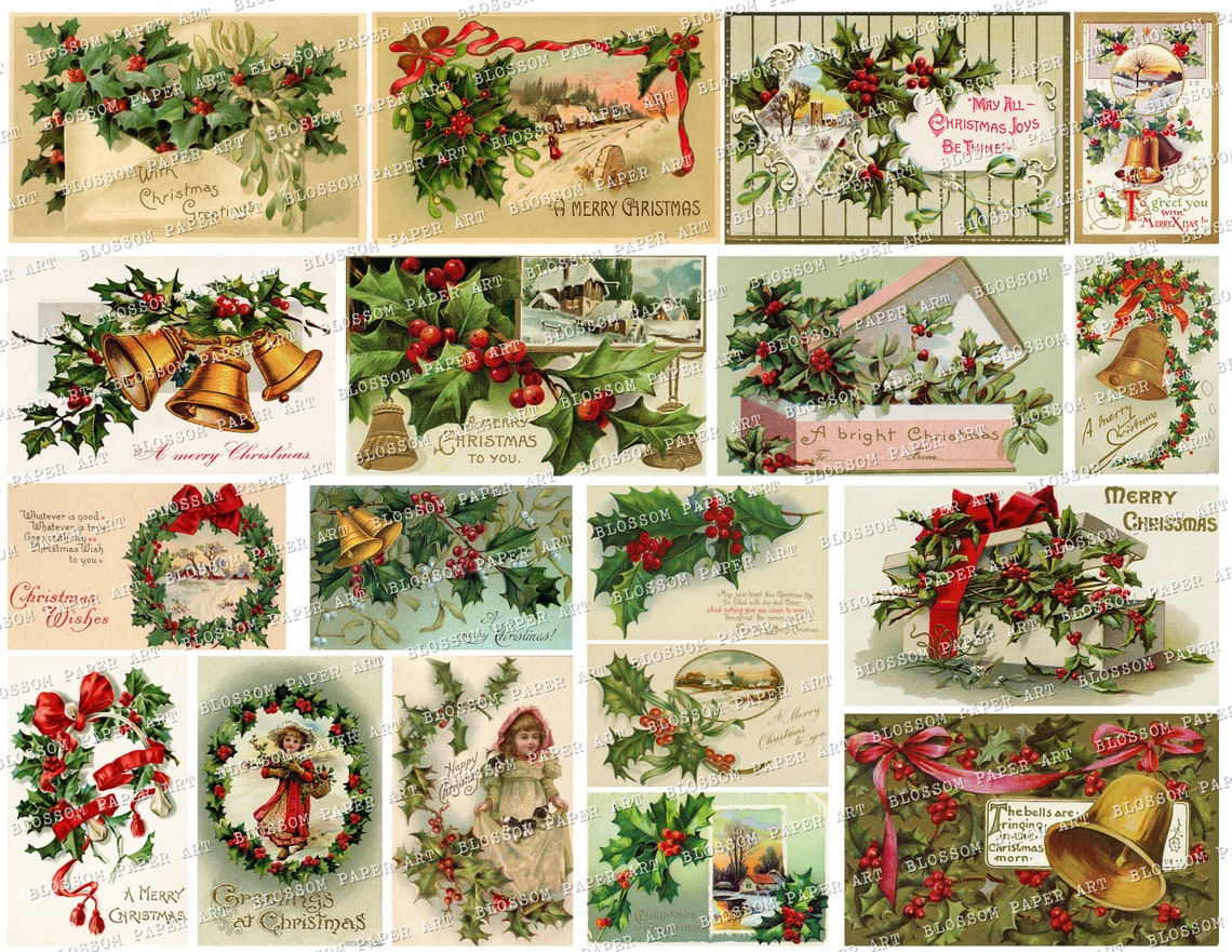 Holly Graphics Christmas Holly Cards Vintage Christmas - Etsy