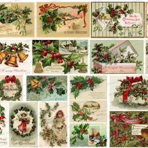 Vintage Christmas Holly Cards: Printable Ephemera Collage (Digital Download)