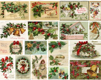 Holly Graphics, Christmas Holly Cards, Vintage Christmas Ephemera, Junk Journal Images, Christmas Printable Scraps, Tags, Collage 2865