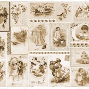 Sepia Ephemera, Junk Journal Vintage Postkarten, Druckbare Ephemera, Antike Bilder, Vintage Bilder, Digitaler Download 2915