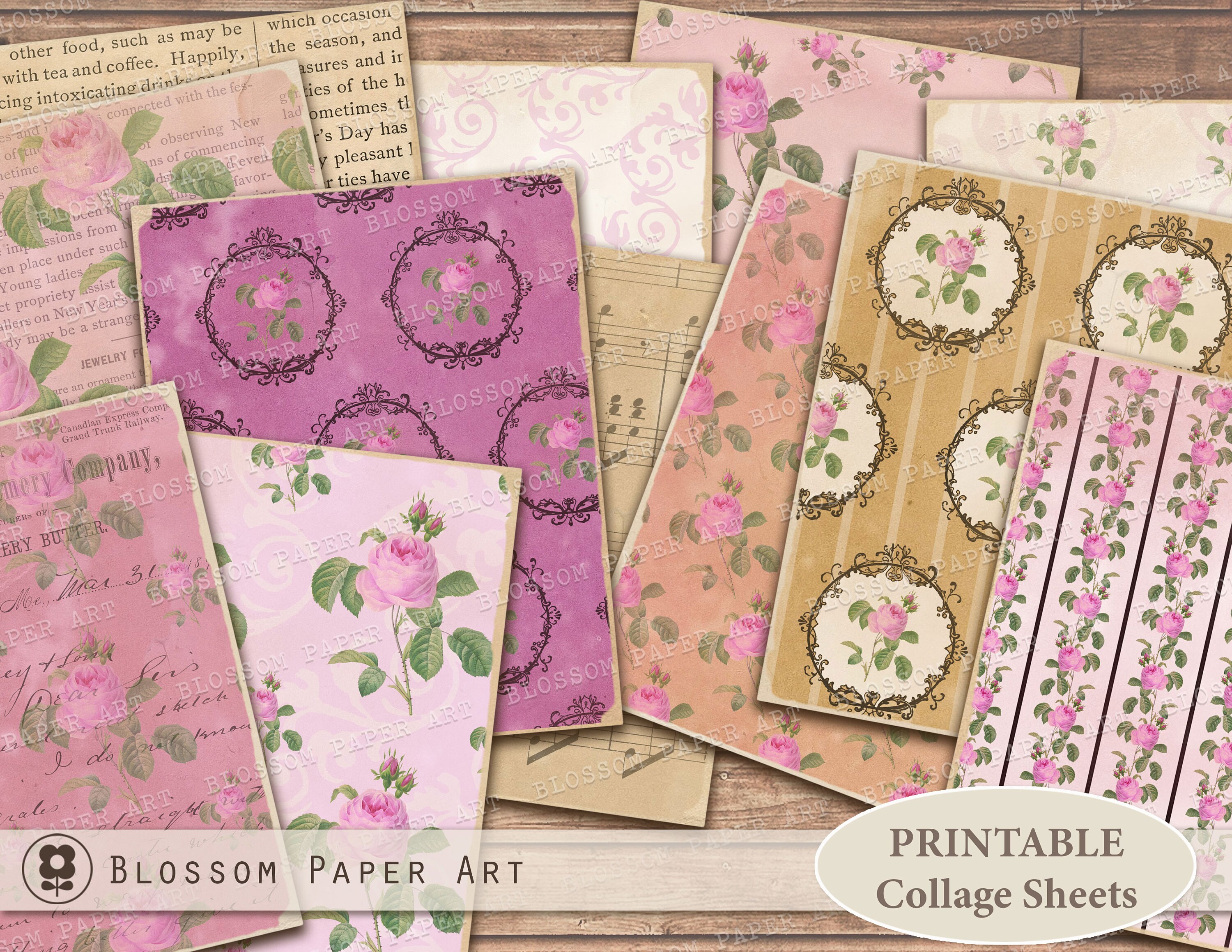 Digital COLLAGE SHEETS Printable VIntage Floral Collage | Etsy