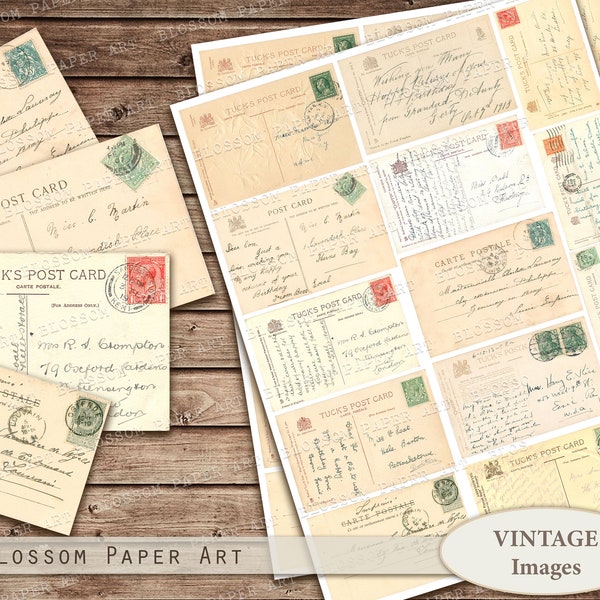 Printable Postcards, Vintage Postcard, Digital Collage Sheet, Junk Journal Ephemera, Journaling Collage, Digital Download  2350