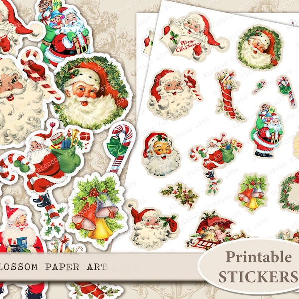 CHRISTMAS Stickers Digital Collage Sheets Gift Tags Vintage Collage Printable Sheets Digital Download Collage Sheet Instant download  2250