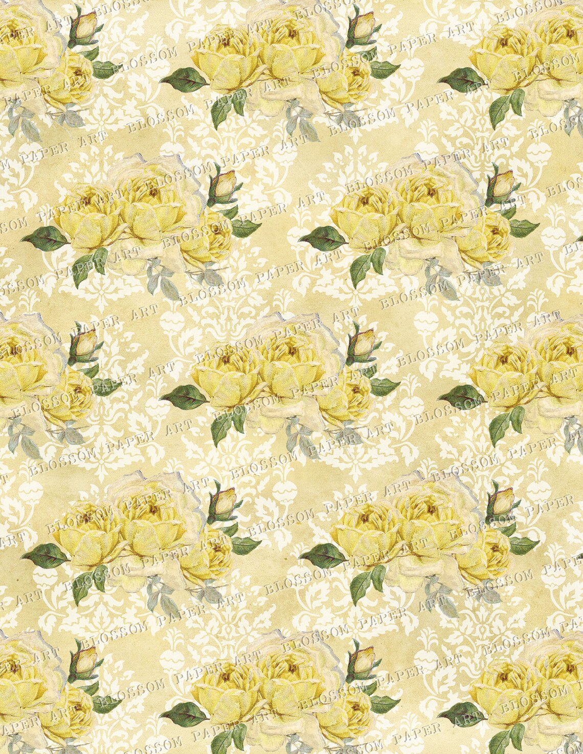 Floral Digital Paper Yellow Scrapbook Paper Floral Collage Etsy