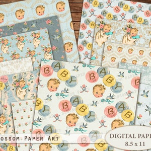 Papier numérique vintage, papier de scrapbooking ancien, vieille feuille de collage floral Texture, Junk Journal vintage éphémères téléchargement numérique 2649A