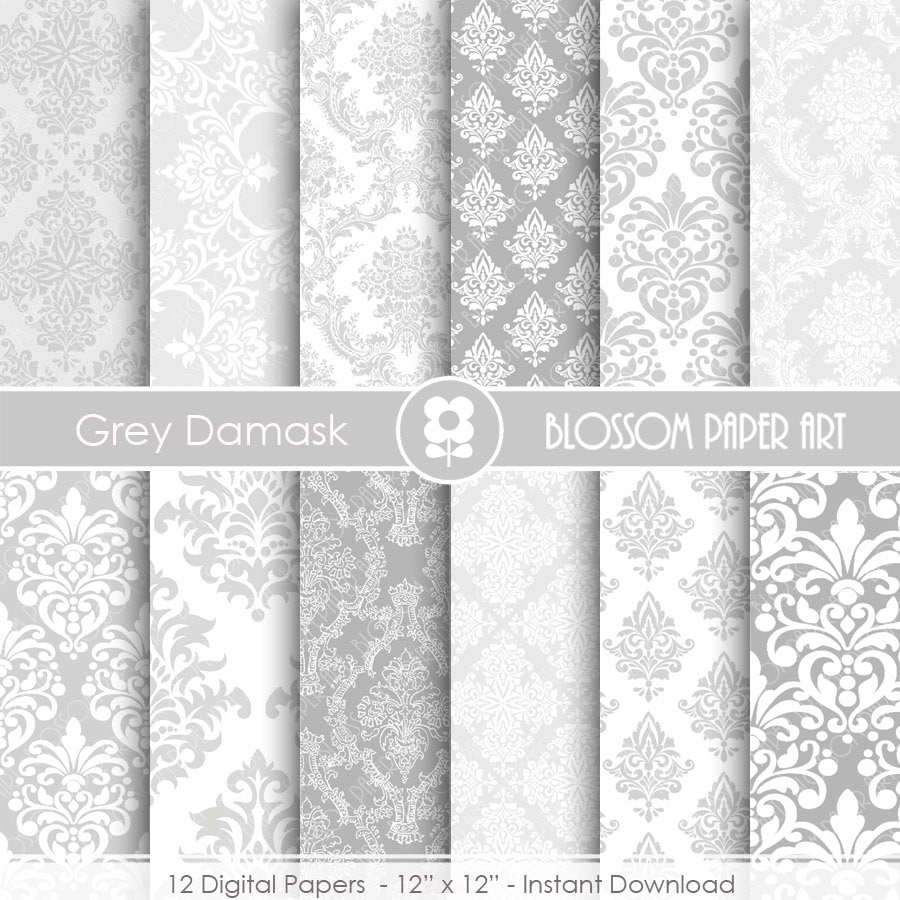Grey Damask Digital Paper Grey Digital Paper Pack Etsy