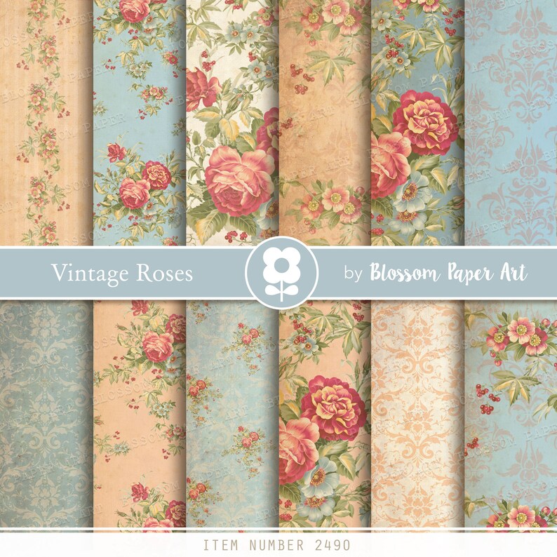Floral Digital Paper Floral Scrapbooking Paper Pack Rose Etsy