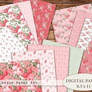 Carta digitale Shabby Roses A4, carta da scarto 8,5x11, carta digitale floreale, fogli di collage di fiori, download digitale - 2580