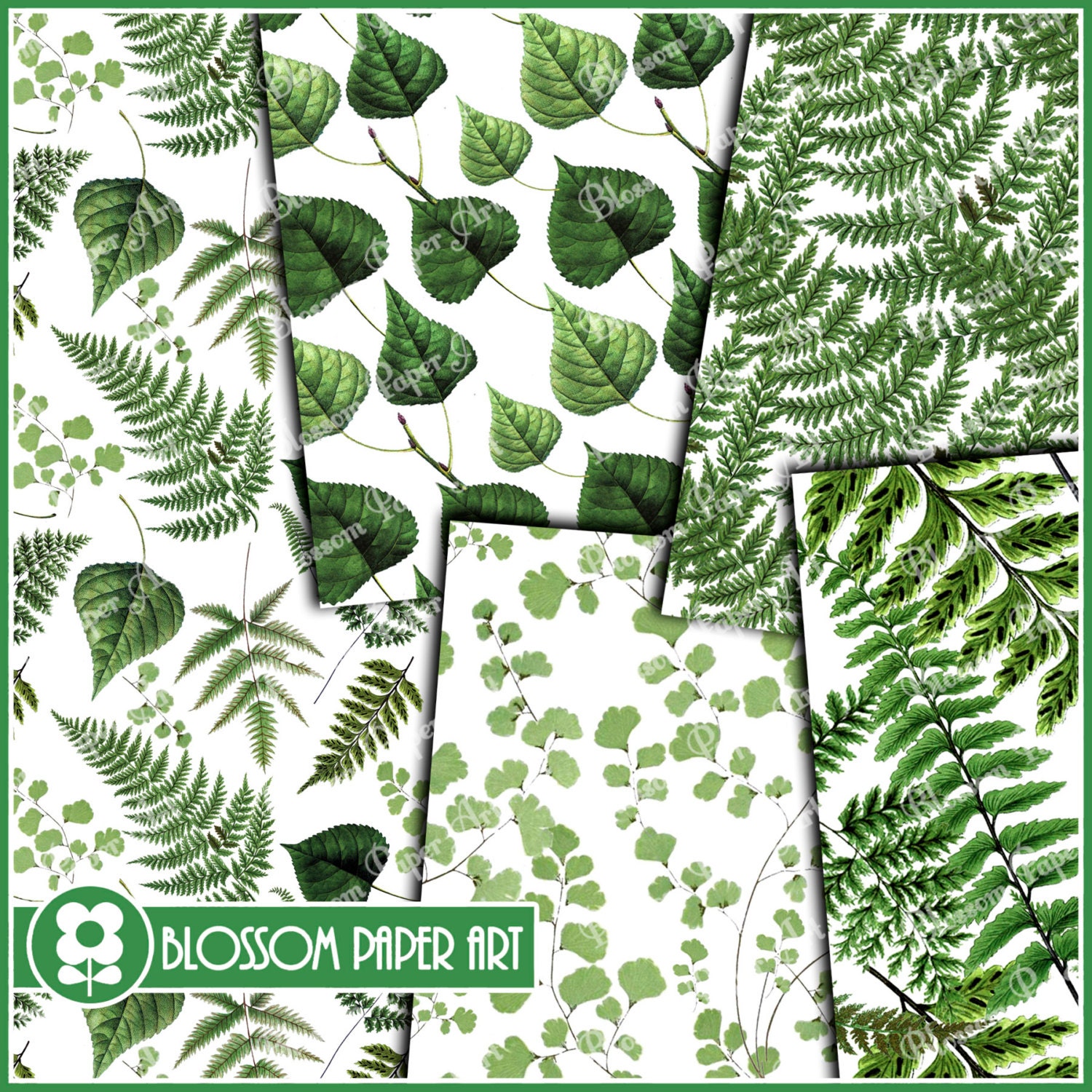 Hojas Verdes Papeles Decorativos para imprimir Manualidades - Etsy España
