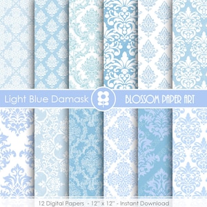 Blu chiaro Damascano carta digitale luce blu carta digitale Pack, scrapbooking, carte Damascano-INSTANT DOWNLOAD-1906