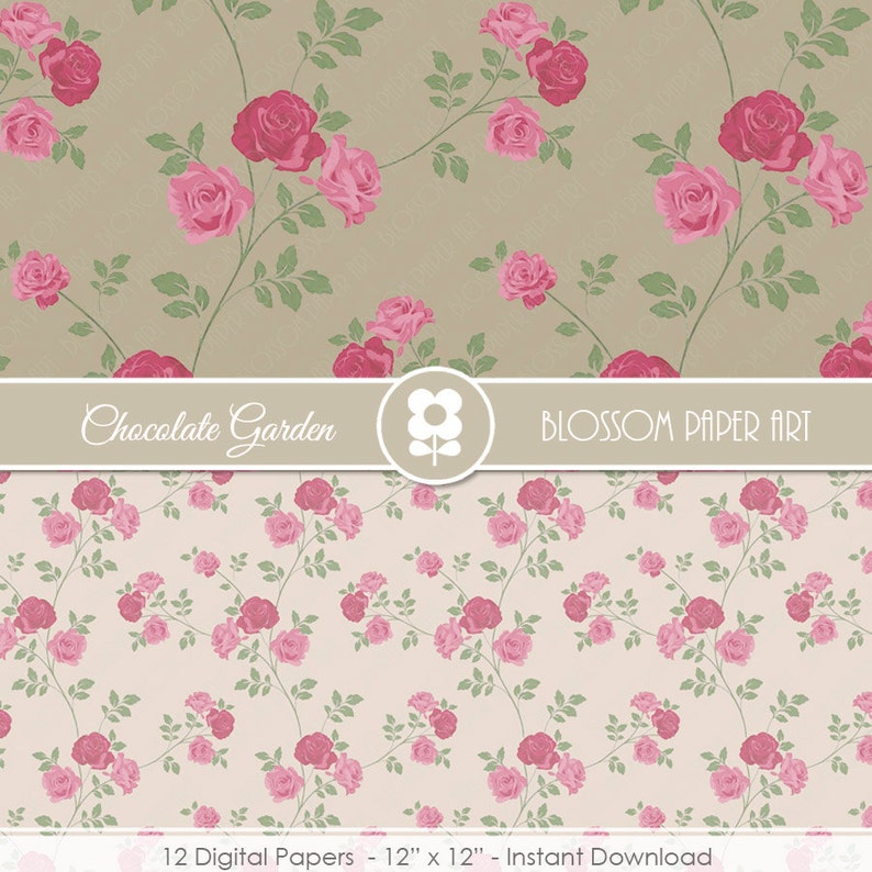 Roses Digital Paper, Shabby Chic Digital Paper Pack, Rose Scrapbook Paper, Roses Scrapbook Paper Pack INSTANT DOWNLOAD 1992 image 4