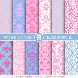 Princess Damask Digital Paper Pack: Pink & Blue (Digital Download)