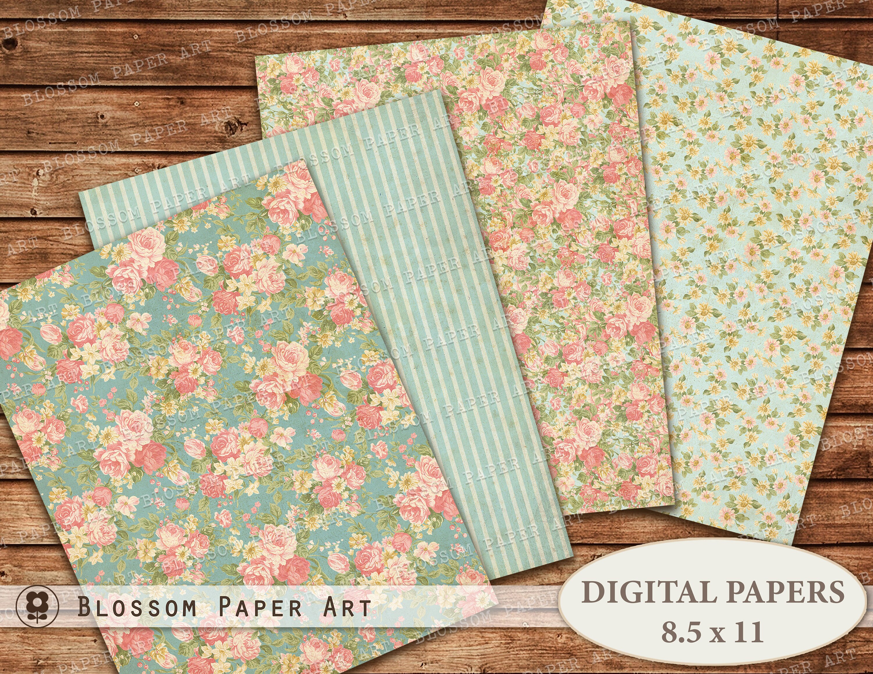 Vintage Flowers Digital Paper 8.5 x 11 Floral scrapbook paper pages By  DigitalPrintableMe