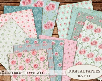 Floral Scrapbook Paper, 8.5x11 Sheet, rose Digital Paper, Junk Journal Sheets, Floral Collage Sheet, Digital Download 2588