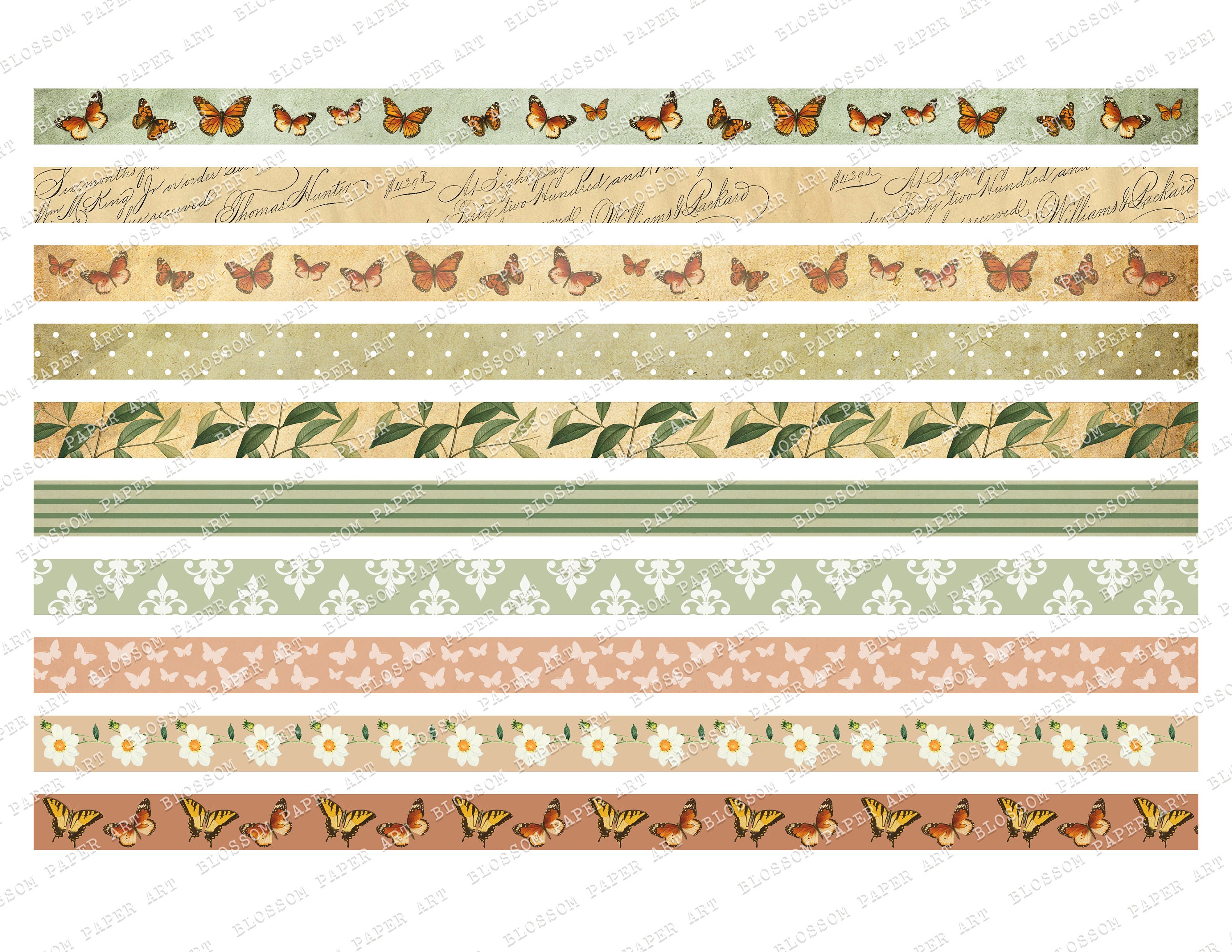 Washi Tape Digital Collage Sheet Butterflies Printable Strips | Etsy