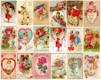 Vintage Valentine Cards, Printable Postcards, Vintage Ephemera Digital Collage Sheet Digital Download 2875