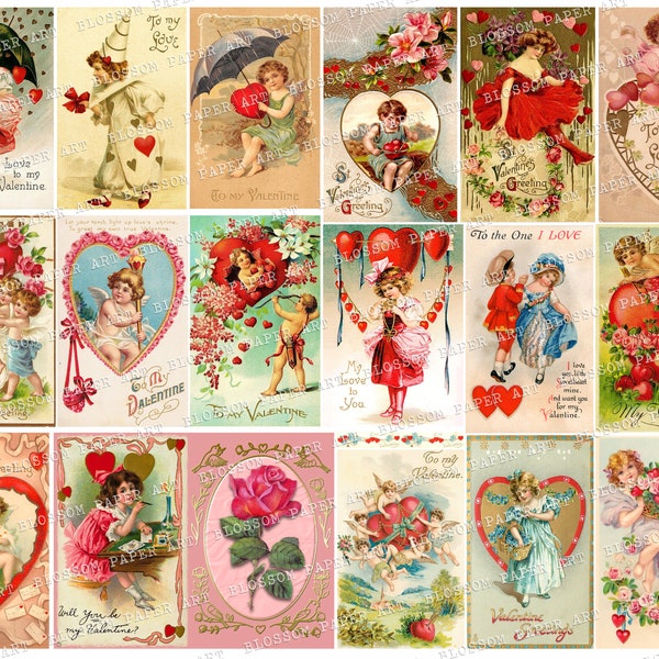 Vintage Valentine Cards, Printable Postcards, Vintage Ephemera Digital Collage Sheet Digital Download 2875