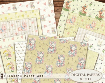 Bunny Digital Paper Pack, Retro Nursery Scrapbook (Digital Download) - 2779