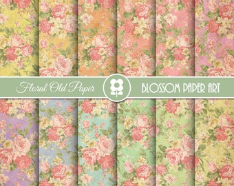 Vintage Floral Digital Paper, Rose Digital Paper, Scrapbook Paper, Roses Scrapbook Paper Pack  - INSTANT DOWNLOAD  - 1966