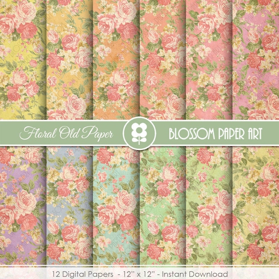 Vintage Rose Digital Paper Pack: Floral Scrapbook Paper (Instant Download)