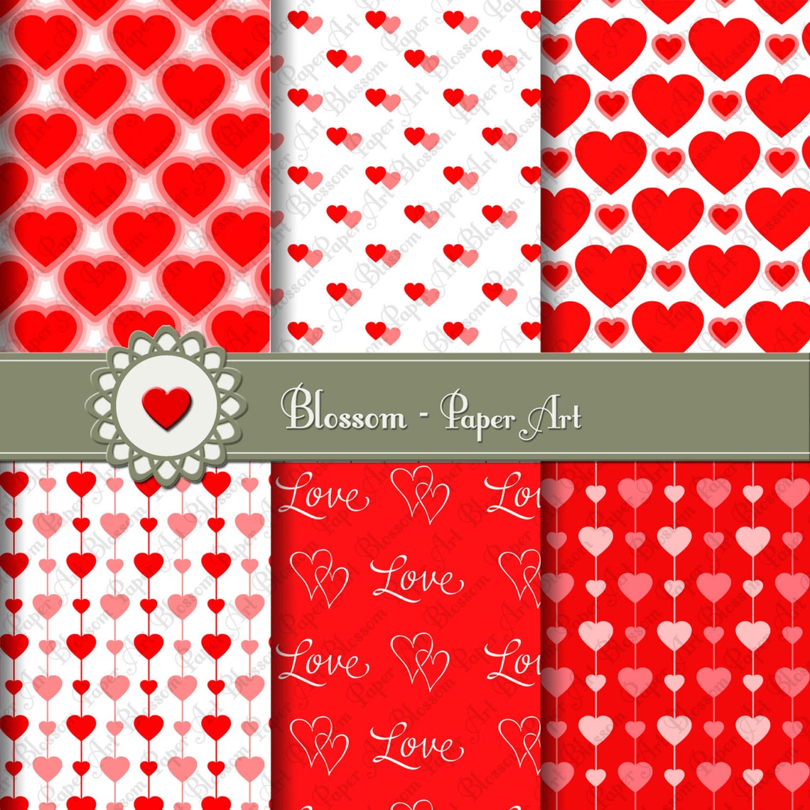 Red Digital Paper Hearts Digital Paper Pack Love Valentines Etsy