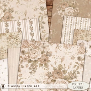Papel digital vitoriano marrom para diários indesejados, papel digital vintage, papel de álbum de recortes de rosas, folha de colagem floral, coisas efêmeras 2942 6