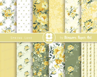 Yellow Floral Digital Paper: Scrapbook & Origami (Digital Download)