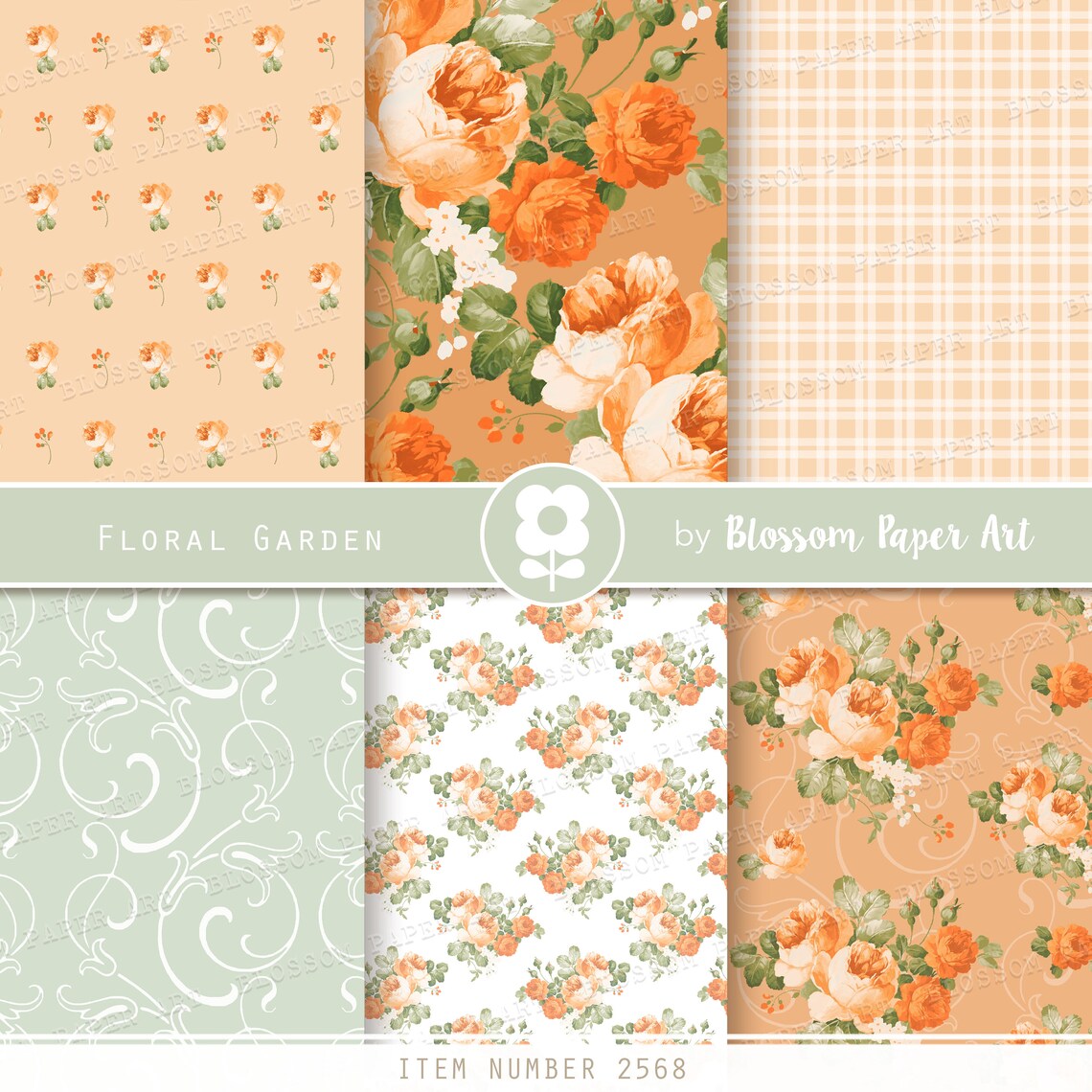 Orange Roses Digital Paper Pack: Floral Scrapbook Collage (digital ...