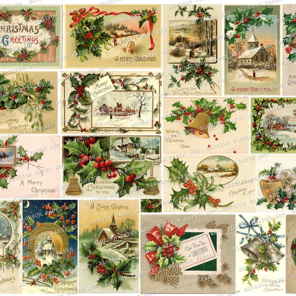 Christmas Vintage Greeting Cards, Christmas Tags, Labels, Christmas Printable Cards, Vintage Postcards, Junk Journal Christmas 2873