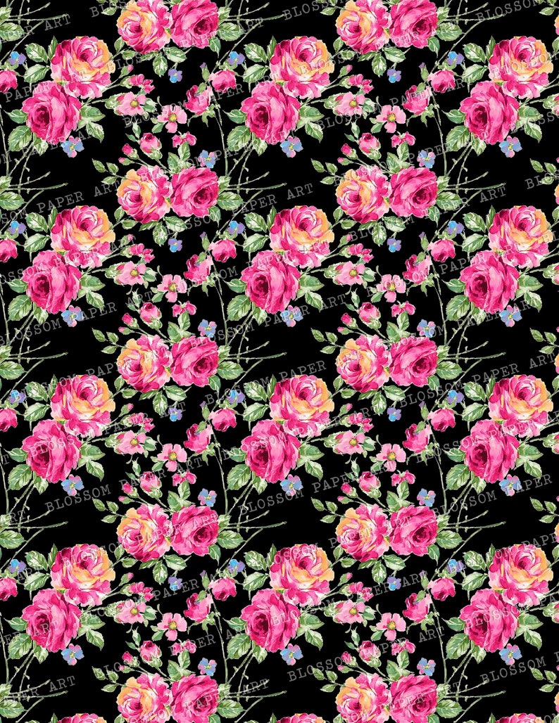 Pink and Black Digital Paper Scrapbook Paper Floral Collage Etsy