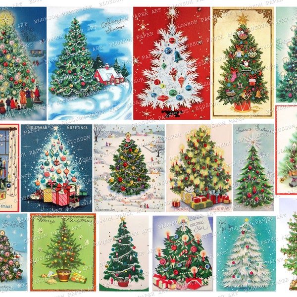 Vintage Christmas Tree Vintage Cards, Christmas Ephemera, Christmas Junk Journal Images, Christmas Printable Scraps, Tags, Collage 2790