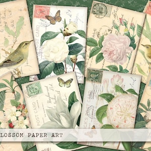 Vintage Floral Postcard Collage Sheet: Scrapbook & Journaling (Digital Download)