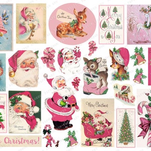 Roze vintage kerstcollagevel (digitale download)