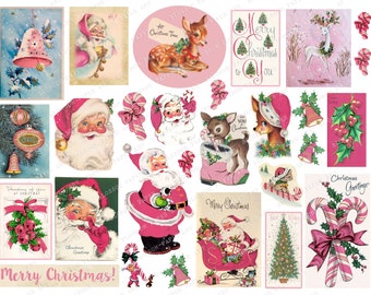 Pink CHRISTMAS Printable Digital Download Vintage Christmas Collage Sheet - Vintage Digital Scrapbook Instant Download 2753